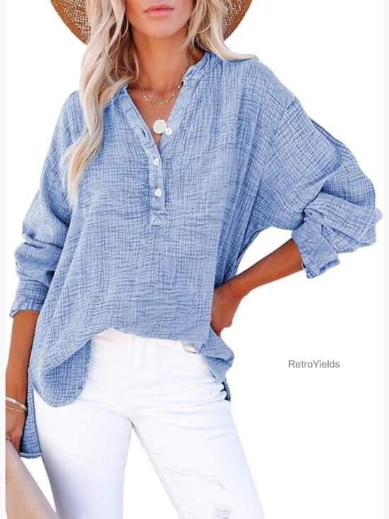 Tops - Oversized Button Down Long Sleeve Blouse